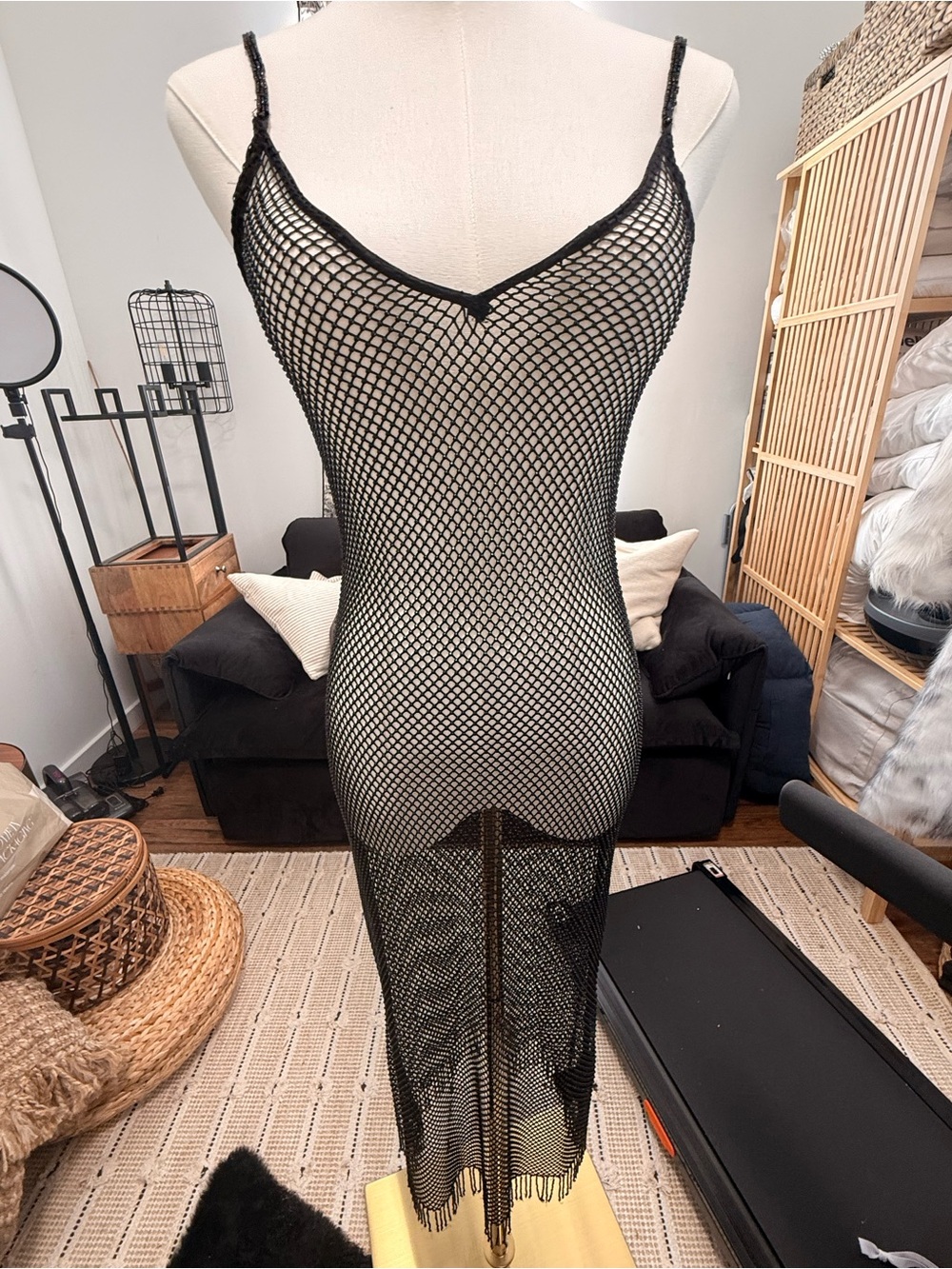 Anthropologie Black Sheer Fishnet Maxi Dress